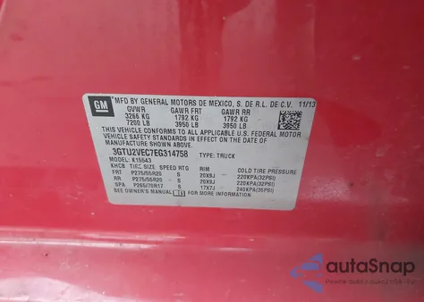 2014 GMC Sierra 1500 Slt from USA, damaged, VIN 3GTU2VEC7EG314758